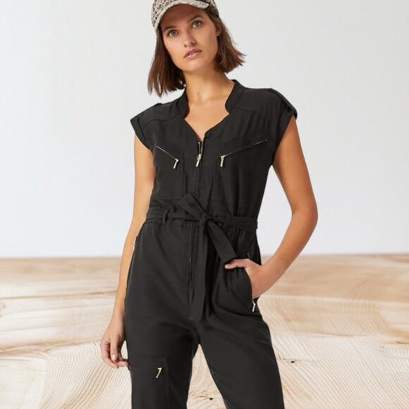 Anthropologie Halsey Black Utility Jumpsuit Sz M Sexy Badass Style Cap Sleeves - Picture 5 of 13
